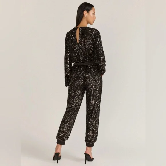 Aaron & Amber Long-Sleeve Sequin Jogger Jumpsuit - Picture 3 of 7